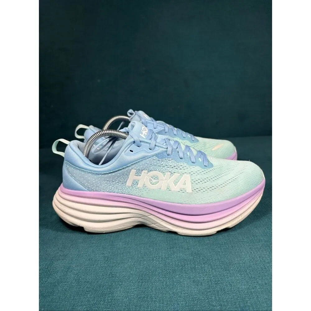 Hoka Bondi 8 Running Shoes Women’s Size 10.5 Blue Purple Cushioned Sneakers - Picture 3 of 8